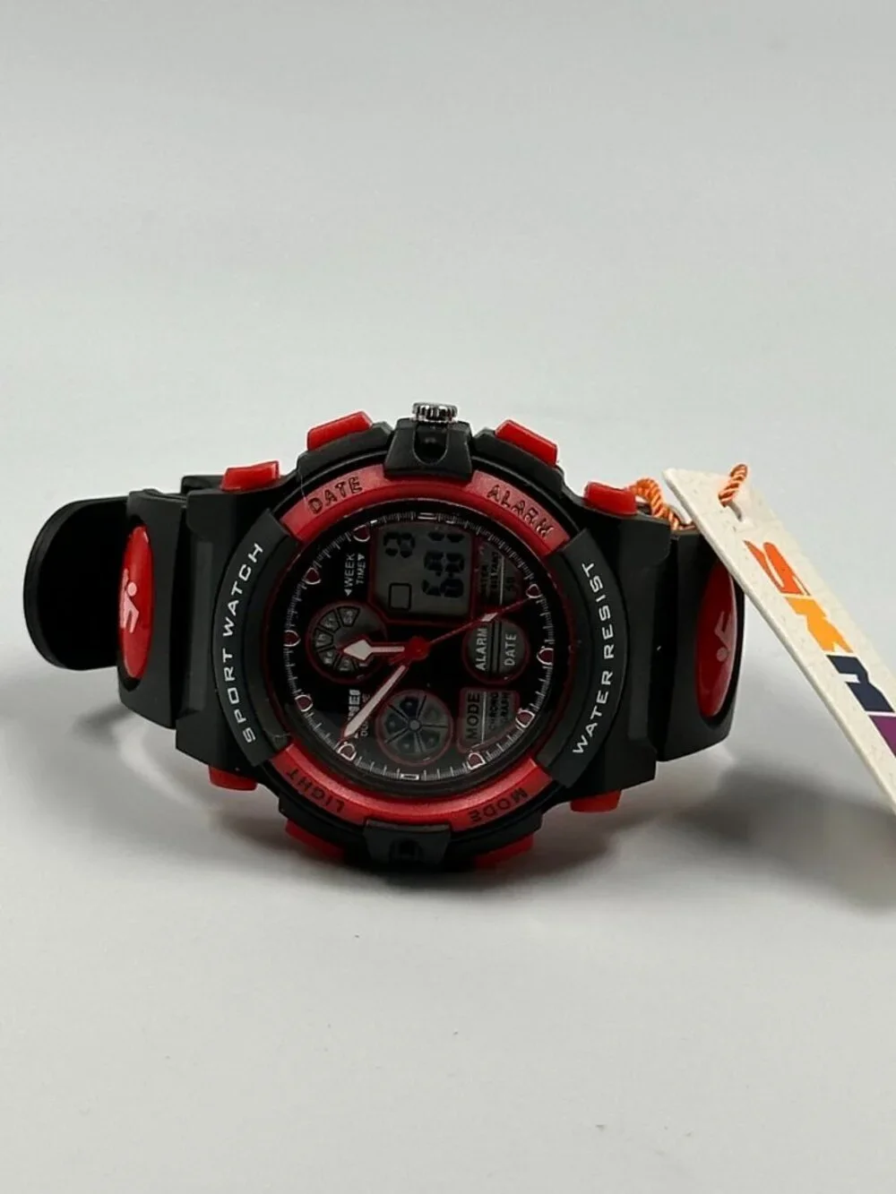 Skmei Digital Watch Men Black Red Round 44MM Backlight New Battery
